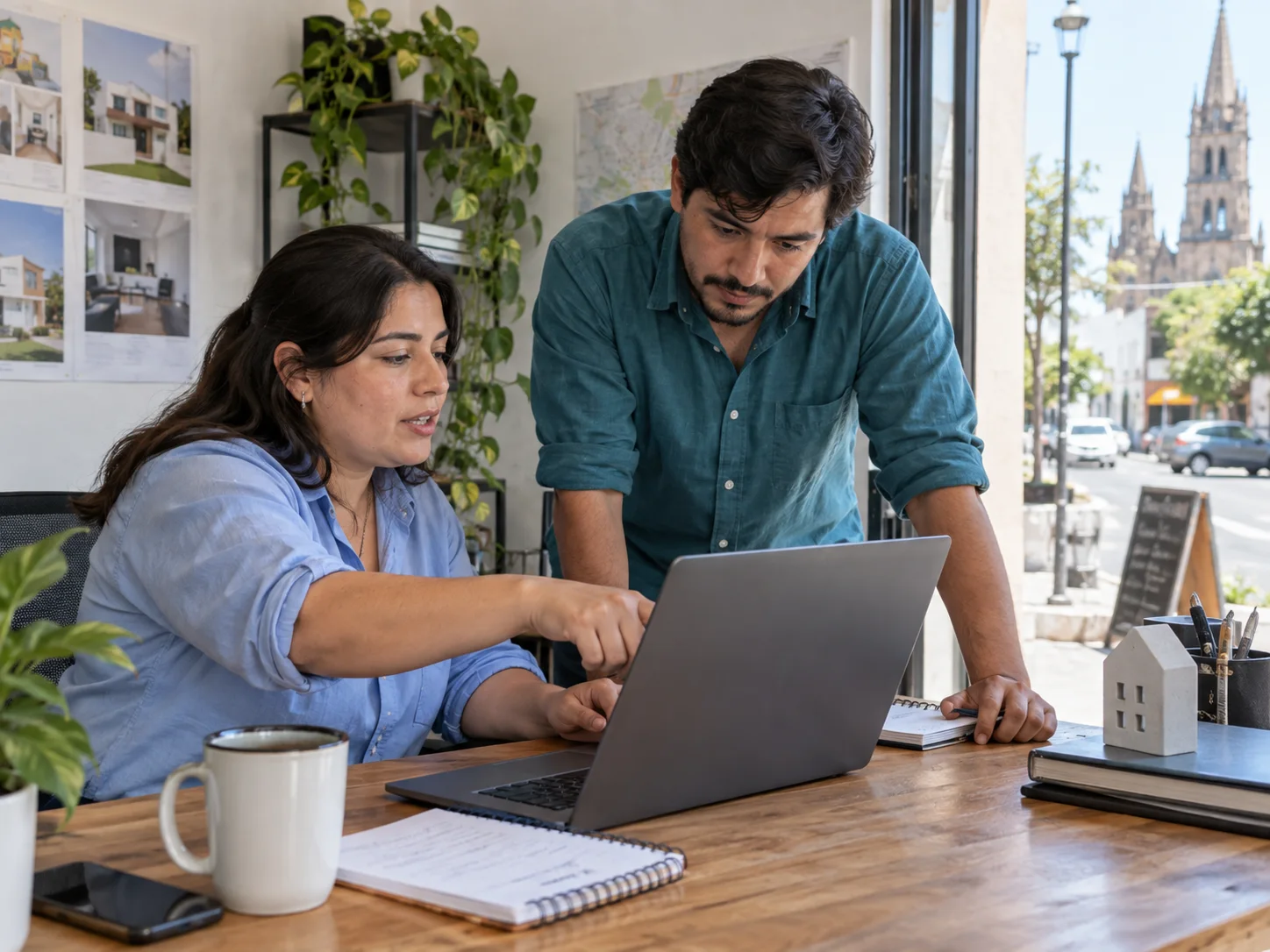 A real-estate team reviews a customer visit in their neighborhood office.